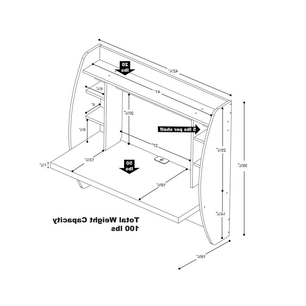 Floating desk with storage scheme