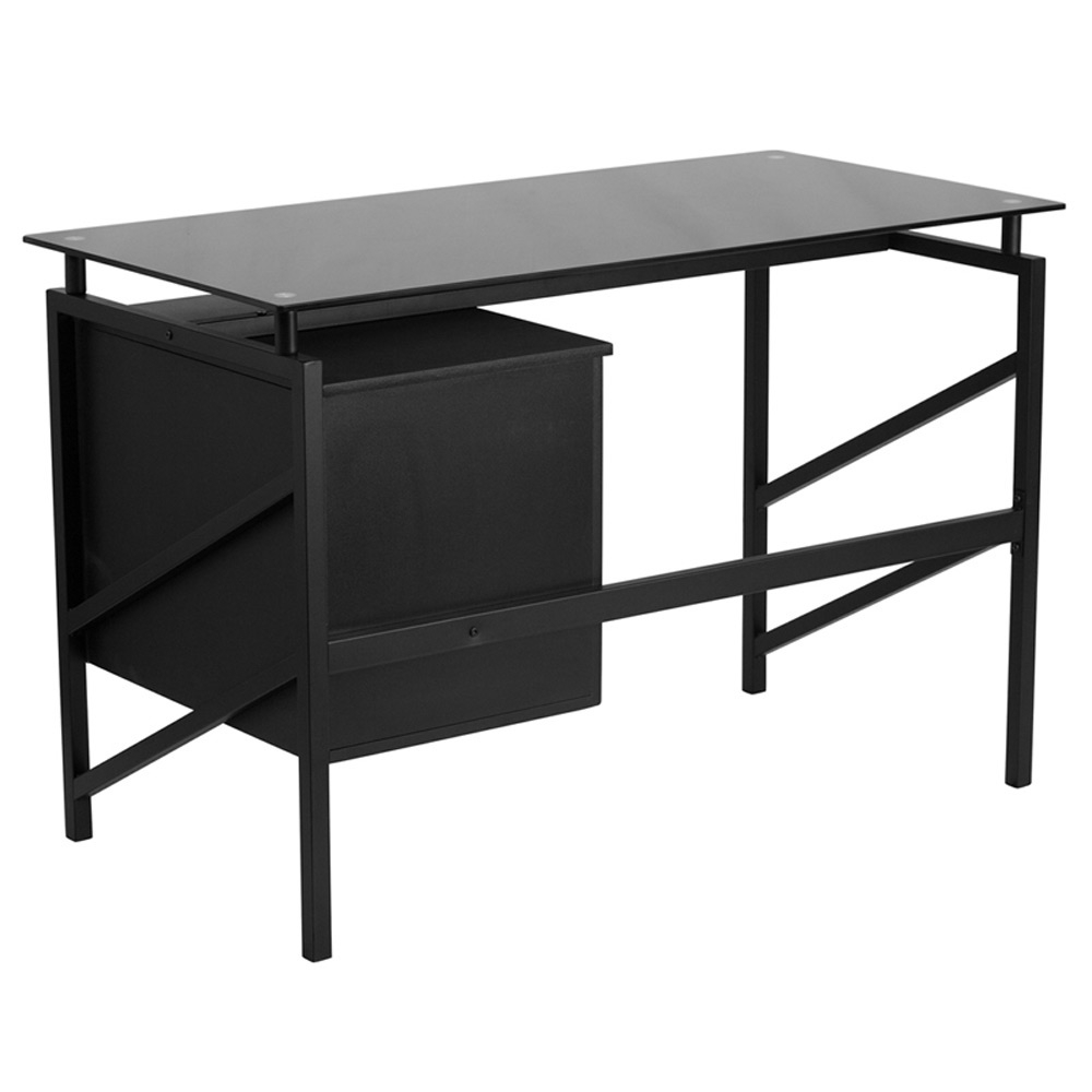 Black glass top office desk rear view