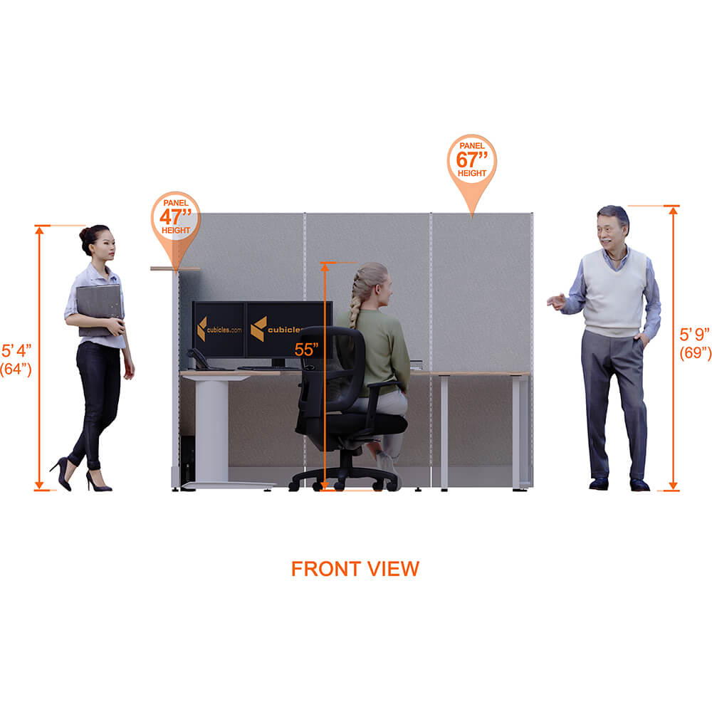 Cubicle desk u shaped with transaction top 1pack front view heights