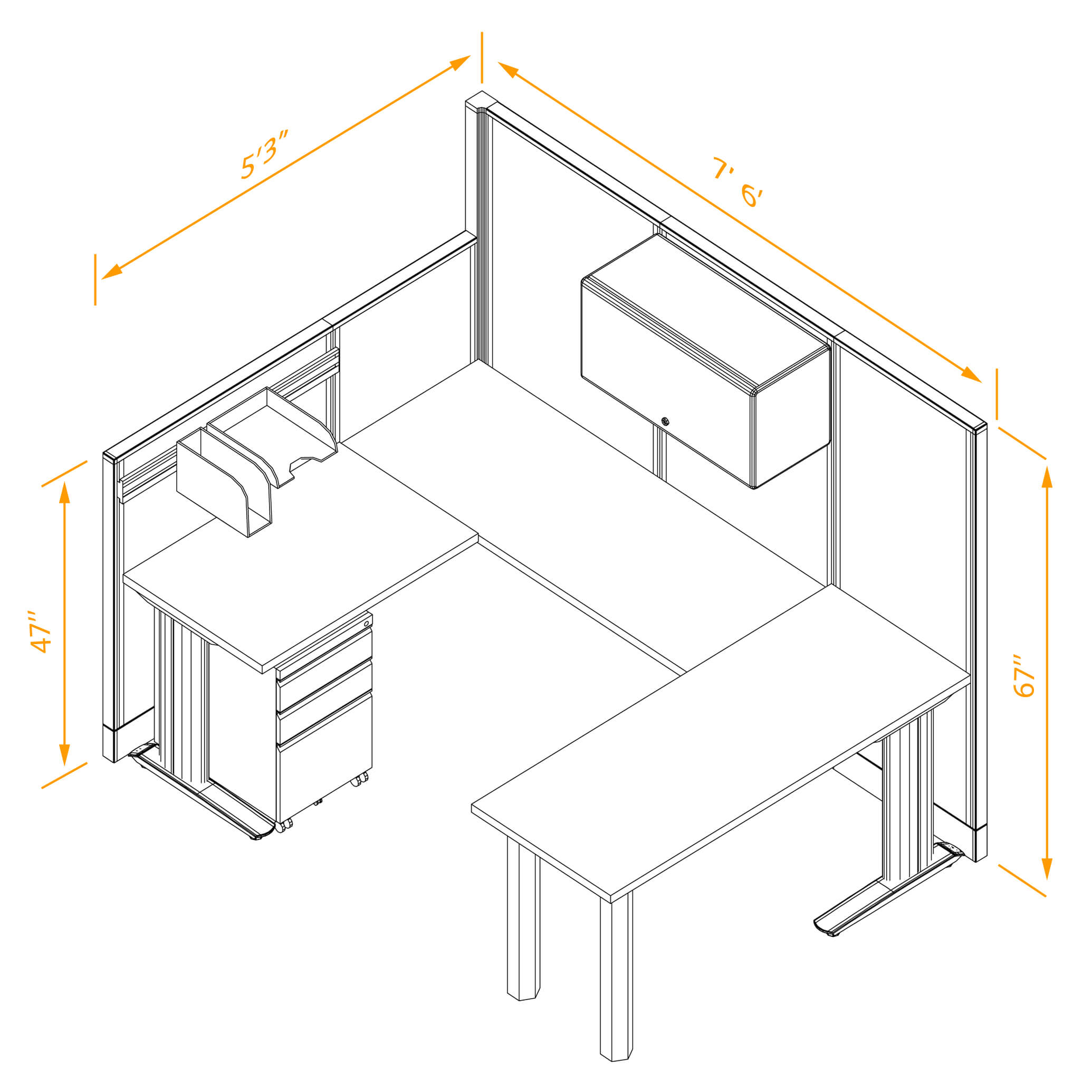 U shaped workstation non powered with storage dimensions