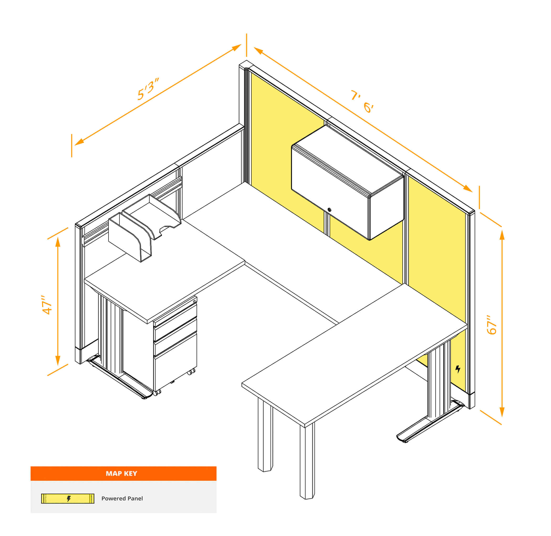 U shaped workstation powered with storage dimensions