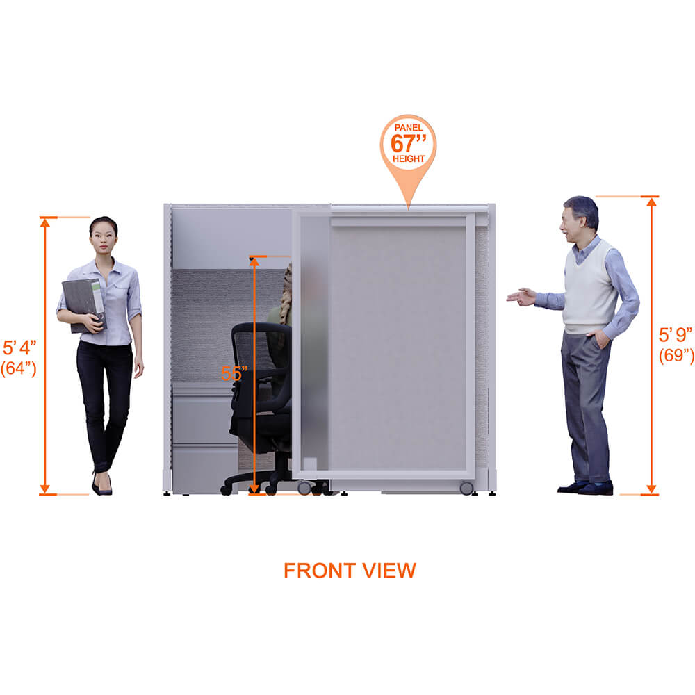 Cubicle with sliding door 67h single front view heights