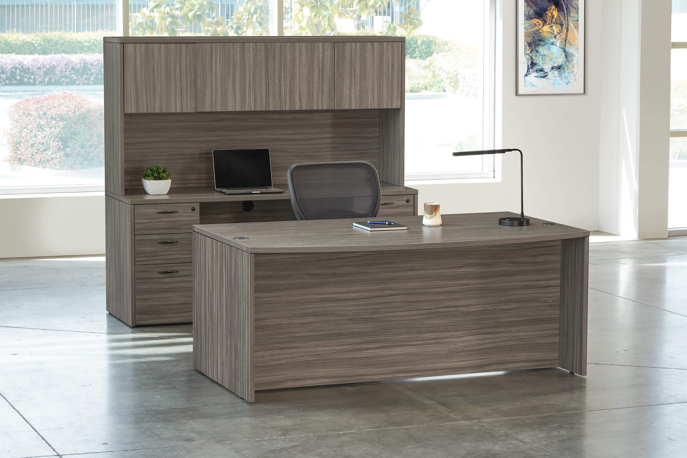 Straight office desk contemporary office desk modern desk office furniture urban walnut space view