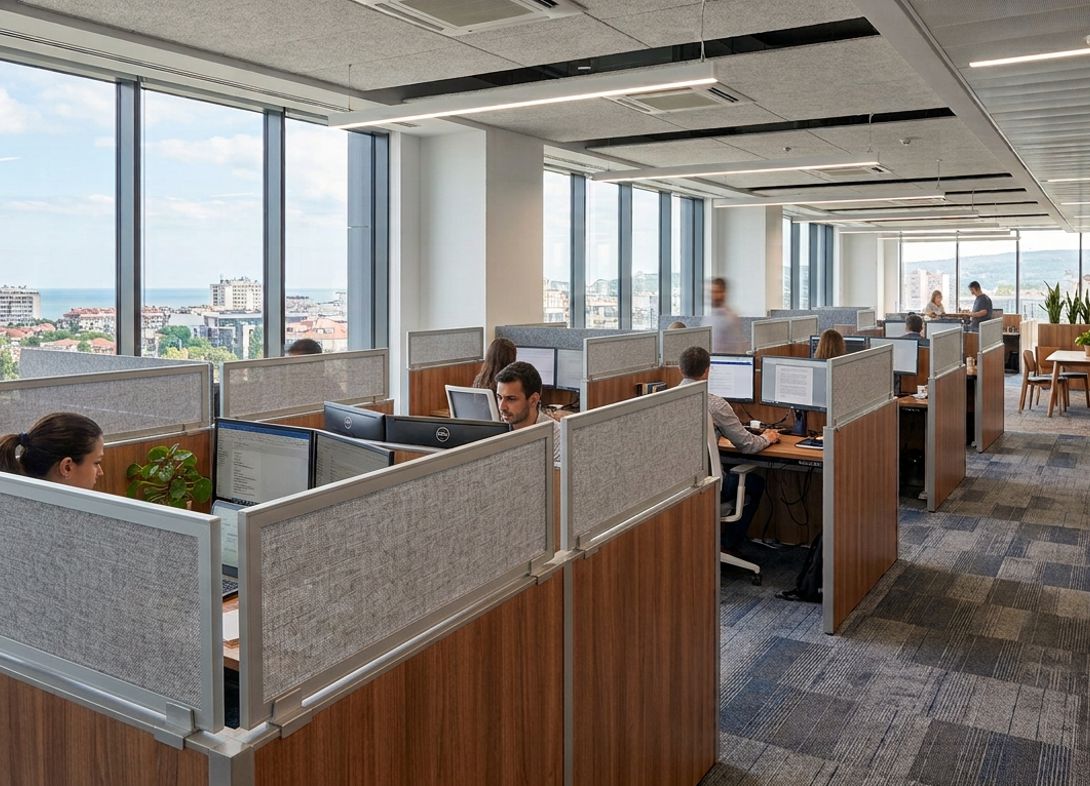 Framed acoustical fabric cubicle wall extender AA18H