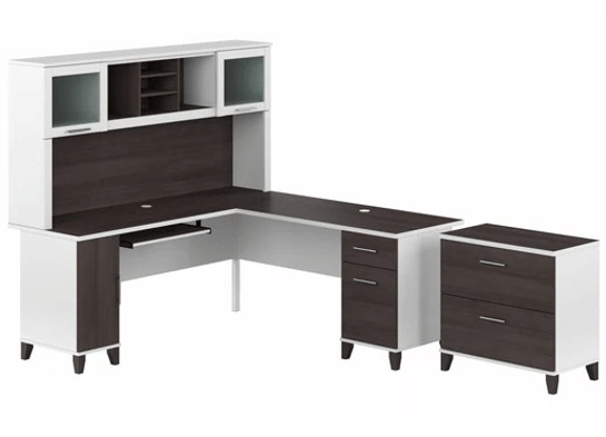 L shaped computer desk with traditional file cabinet 72 w highlight storm gray white 1