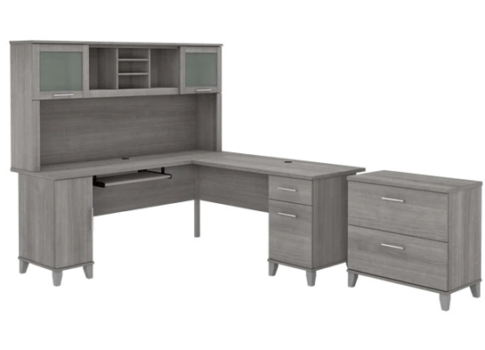 L shaped computer desk with traditional file cabinet 72 w platinum gray 2 L shaped computer desk with traditional file cabinet 72 w platinum gray 2