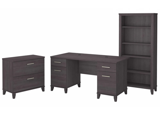 Office desk with 2 file drawers and 5 shelf bookcase highlight storm gray Office desk with 2 file drawers and 5 shelf bookcase highlight storm gray