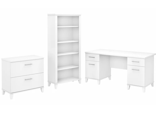 Office desk with 2 file drawers and 5 shelf bookcase highlight white Office desk with 2 file drawers and 5 shelf bookcase highlight white