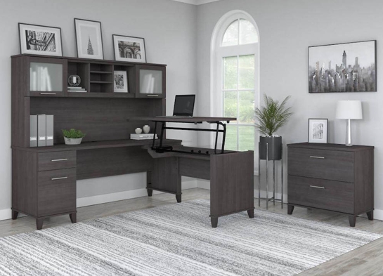 Sit and stand desk sit and stand corner desk standing desk with storage storm gray space view