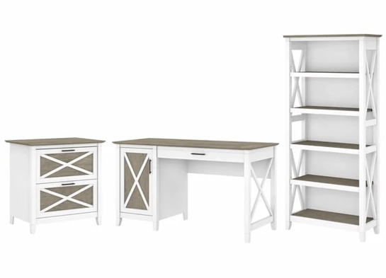 West style desk with drawer file cabinet and 5 shelf bookcase highlight shiplap gray pure white