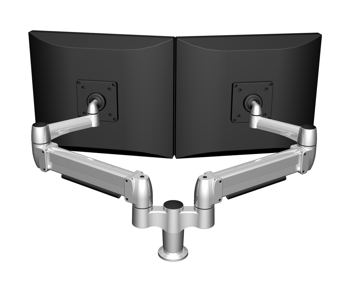 Large L Desks 6x8 and 8x8 - Monitor arms let you adjust the angle, depth and height of your monitors, giving you an eye-level ergonomic connection to your work. Choose from a variety of models for 1-4 screens, seated and standing applications.